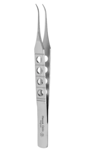 Fixation Forceps, Curved Toothed Forceps with Curved, 5mm Tying Platforms shaft and a Flat Handle