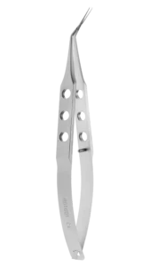 Ophthalmic Capsulorhexis Forceps with a 45° Angled Thin shaft, and a Flat Cross-Action handle.
