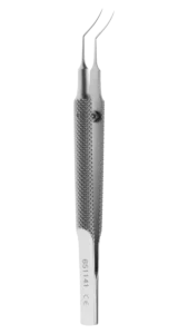 Capsulorhexis Forceps, Curved Thin Shaft, Round Knurled Handle